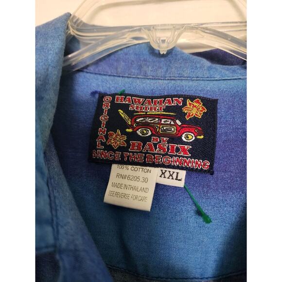 MEN'S "HAWAIIAN SHIRT BY BASIX"-Blue-Dolphins-Button Up-Tropical-Size XXL - Picture 10 of 12